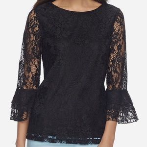Elle Black Lace Bell Sleeve Top